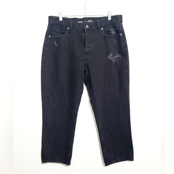 Old Navy Women’s Size 12 High-Rise Slouchy Straight Black Jeans 100% Cotton - Picture 1 of 12